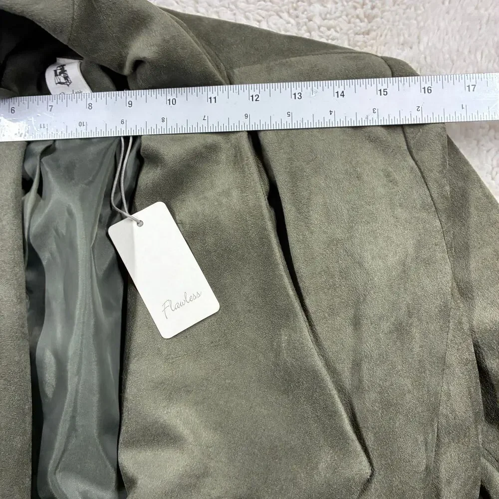 Flawless Wrap Jacket Womens XS Olive Green Faux Suede Belted Trench Coat NWT